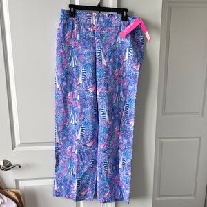 NWT Lilly Pulitzer Lagoon Linen Deri Linen Palazzo Pants in Boca Blue